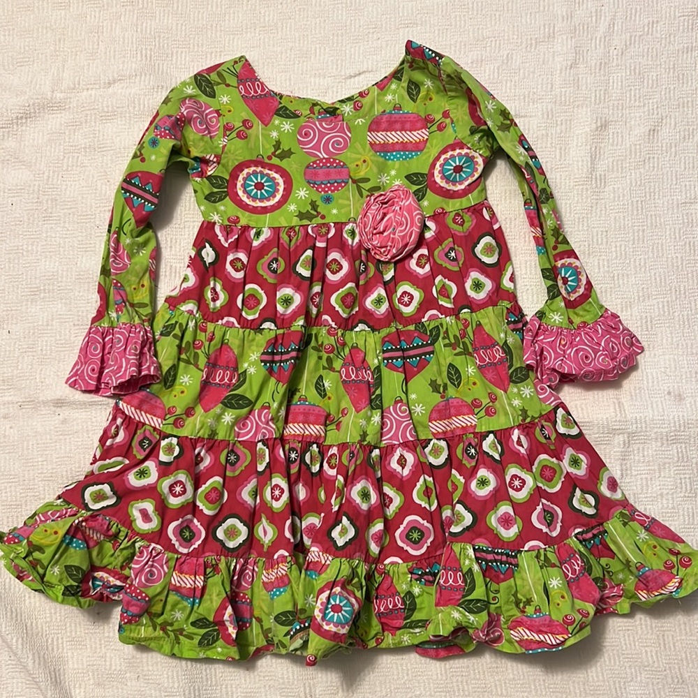 Jelly the Pug Christmas ornament girls ruffled dress size 6